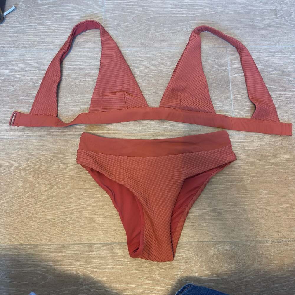 Zara Rust Ribbed Bikini Set Size Small